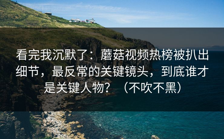 看完我沉默了:蘑菇视频热榜被扒出细节,最反常的关键镜头,到底谁才是关键人物?(不吹不黑) 看完我沉默了:蘑菇视频热榜被扒出细节,最反常的关键镜头,到底谁才是关键人物?(不吹不黑)
