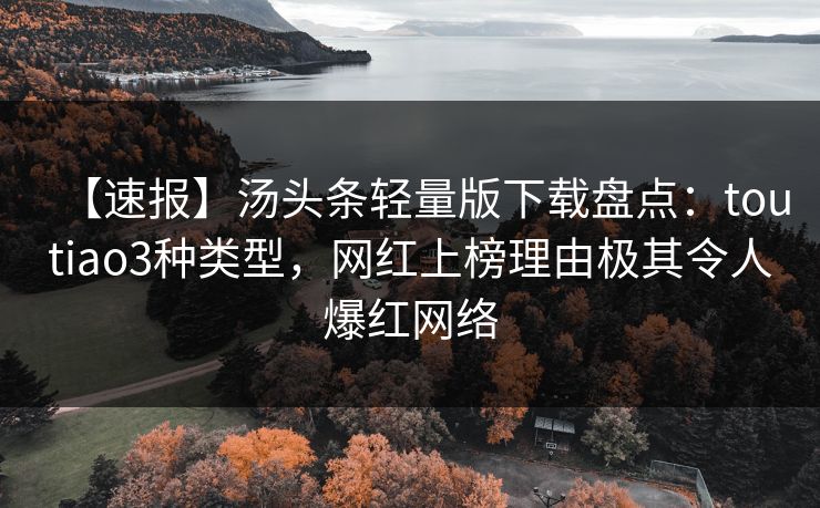 【速报】汤头条轻量版下载盘点：toutiao3种类型，网红上榜理由极其令人爆红网络